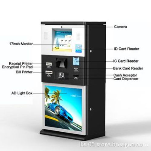 Multiple functions kiosk with cash acceptor, ID/IC card reader and printer